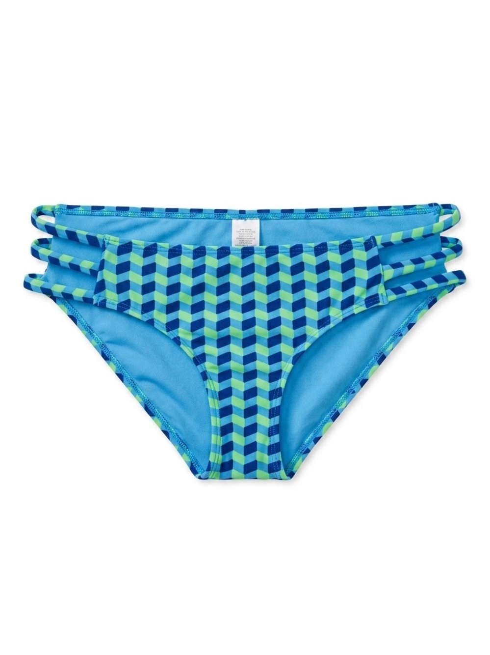 AERIE Blue & Green Geometric Strappy Side Swim Hipster Bikini Bottoms Size L